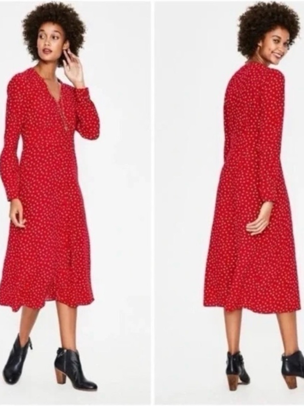 Boden Red Polka Dot Midi Dress